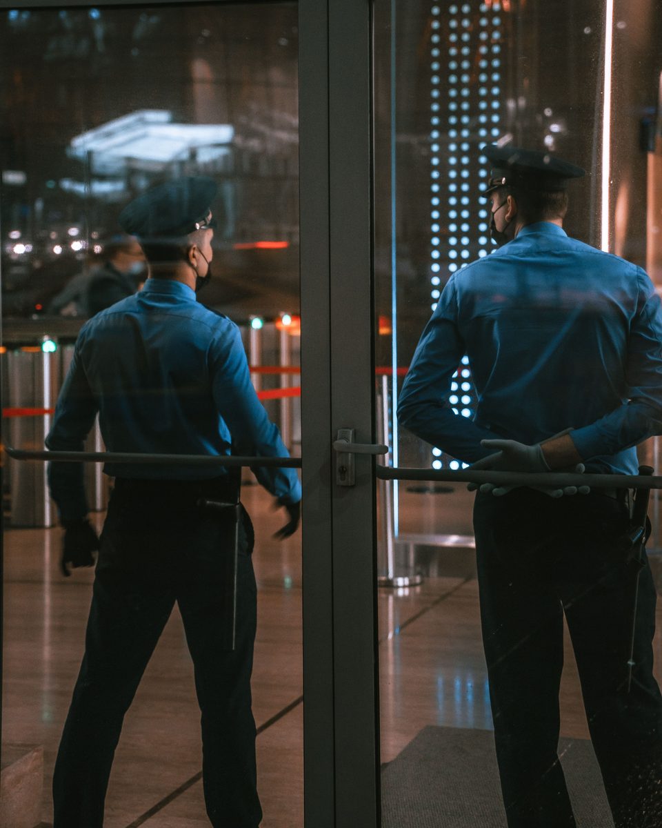Security officers at an Irvine office building lobby