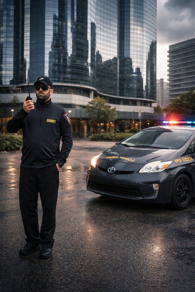 Unarmed officer holding a fixed post at a lobby desk